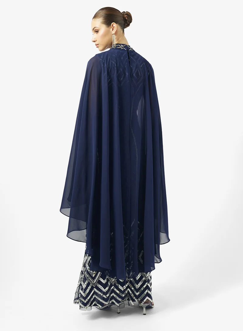 Amelia Rose Embellished Cape Sleeve Maxi Dress